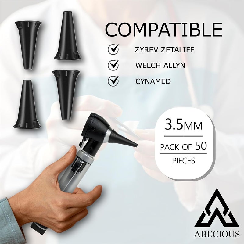 ABECIOUS Diagnostic Otoscope Covers – Pack of 50 | Universal, High-Quality Disposable Plastic Ear Otoscope Specula Tips 3.5mm (50 Pieces) for Adults & Children - Image 2